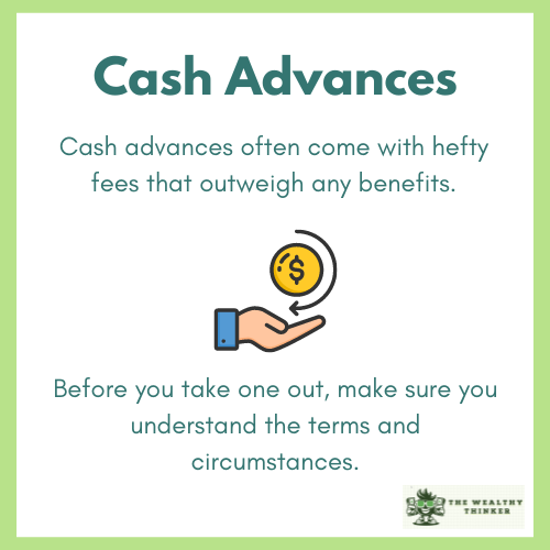 A cartoon hand holds a gold coin. Title reads: Cash Advances