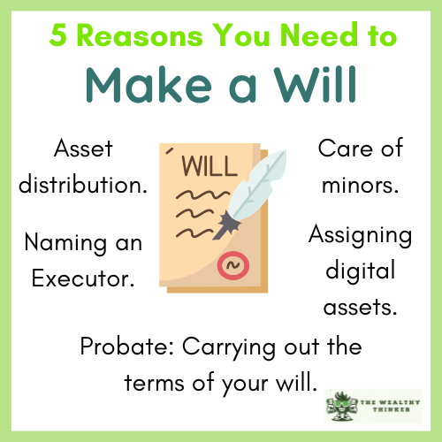 A cartoon will on a white background with the title: 5 reasons you need to make a will,