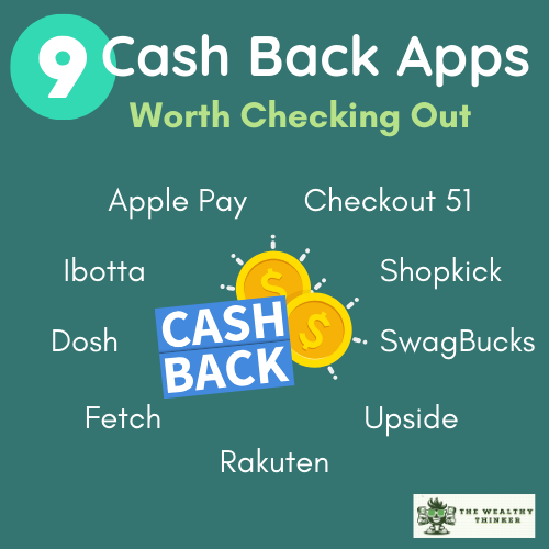 A cartoon that says Cash Back with two gold coins on a dark green background.