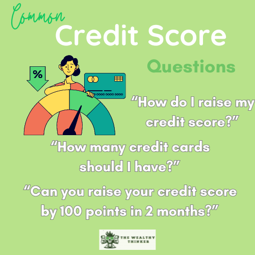 A cartoon person holds a credit score measurement on a green background.
