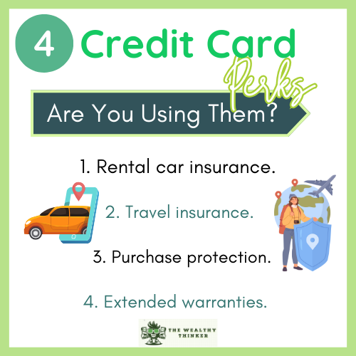 Graphic with cartoons and info about credit card perks.