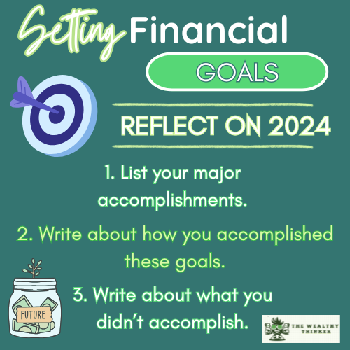 Graphic with images and words relating to Setting Financial Goals.