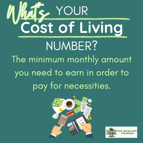Graphic with images and text related to the topic of your Cost of Living number.