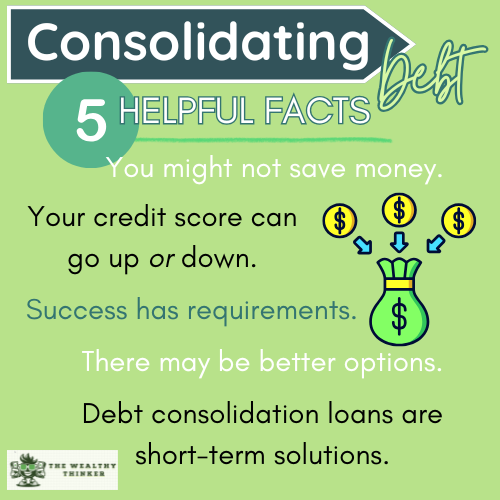 Graphic with images and text related to the topic of consolidating debt.