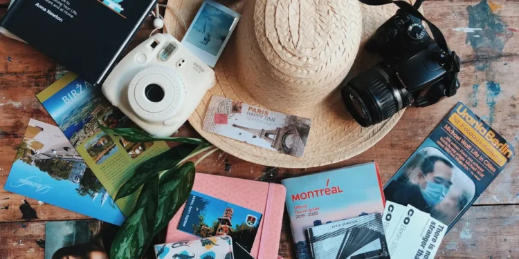 Pile of vacation-related items.