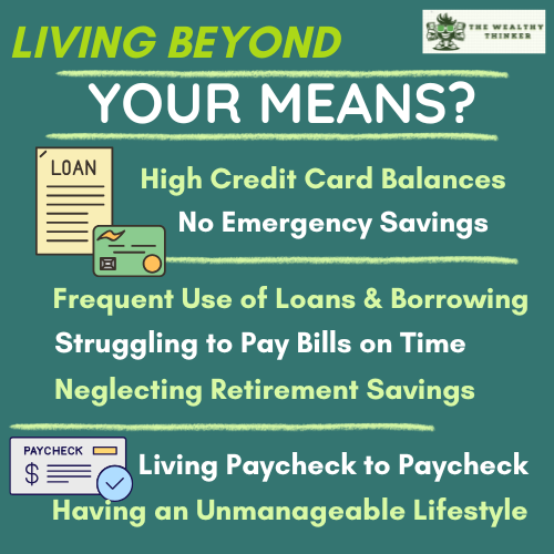 Graphic with images and text related to the topic of living beyond your means.