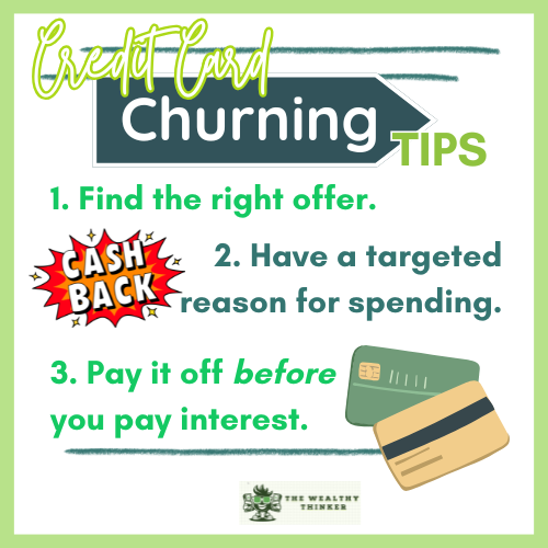 Graphic with images and text related to the topic of credit card churning.